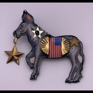 DEMOCRATIC Patriotic Donkey Brooch Hand Crafted USA Creations By Frances NY